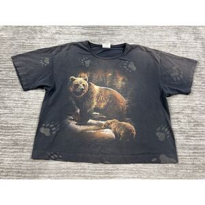 Vintage CMJ 90s Shirt Adult Large Black All over Print Single Stitch‎ Bear